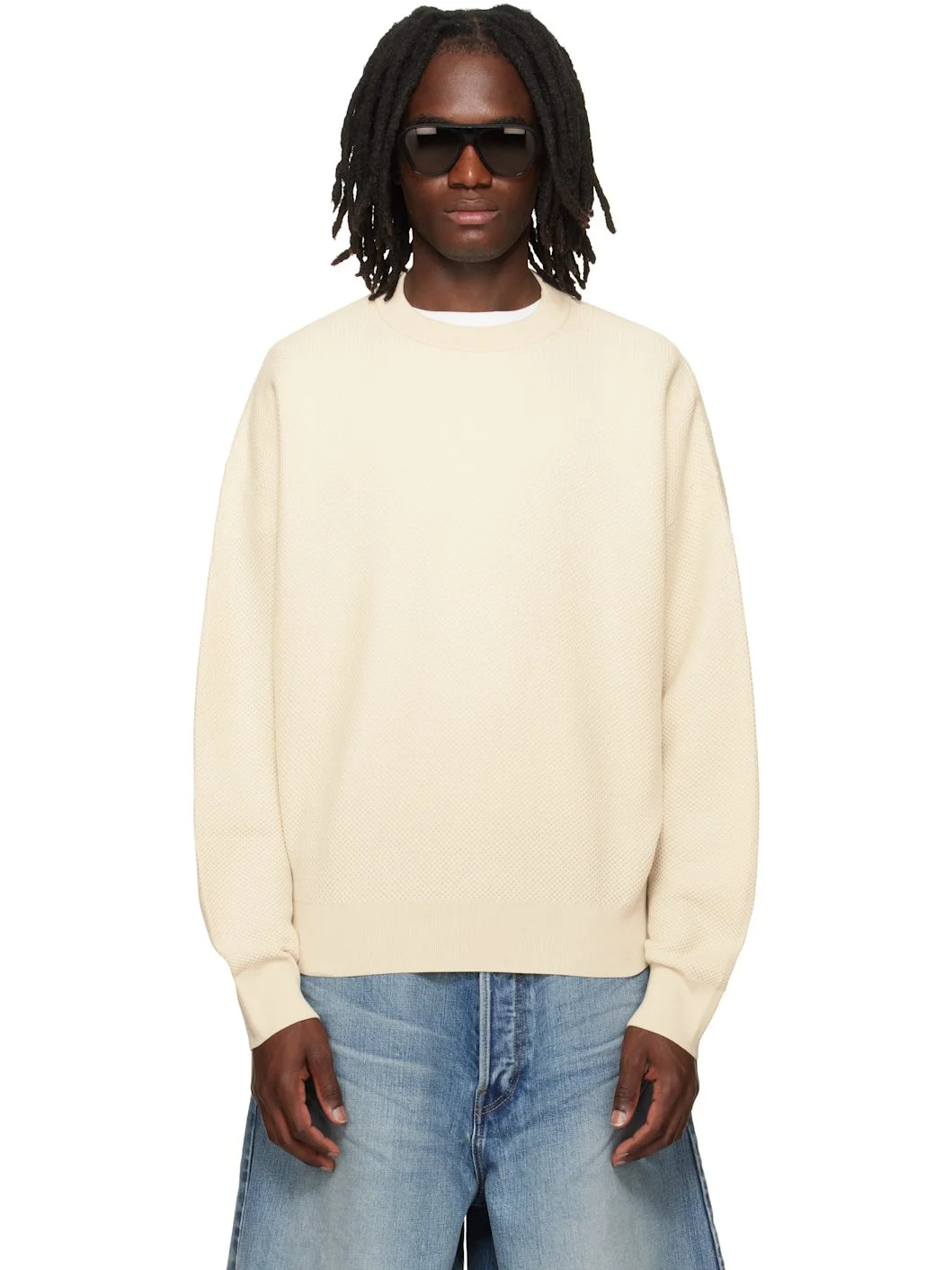 Off-White Wool Cotton Sport Mesh Knit Sweater - 1