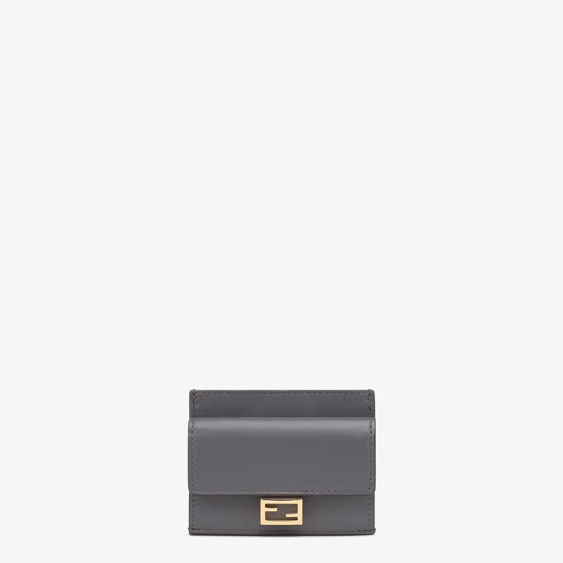 Baguette cardholder with three card slots and coin pocket with snap button. Made of gray nappa leath - 1