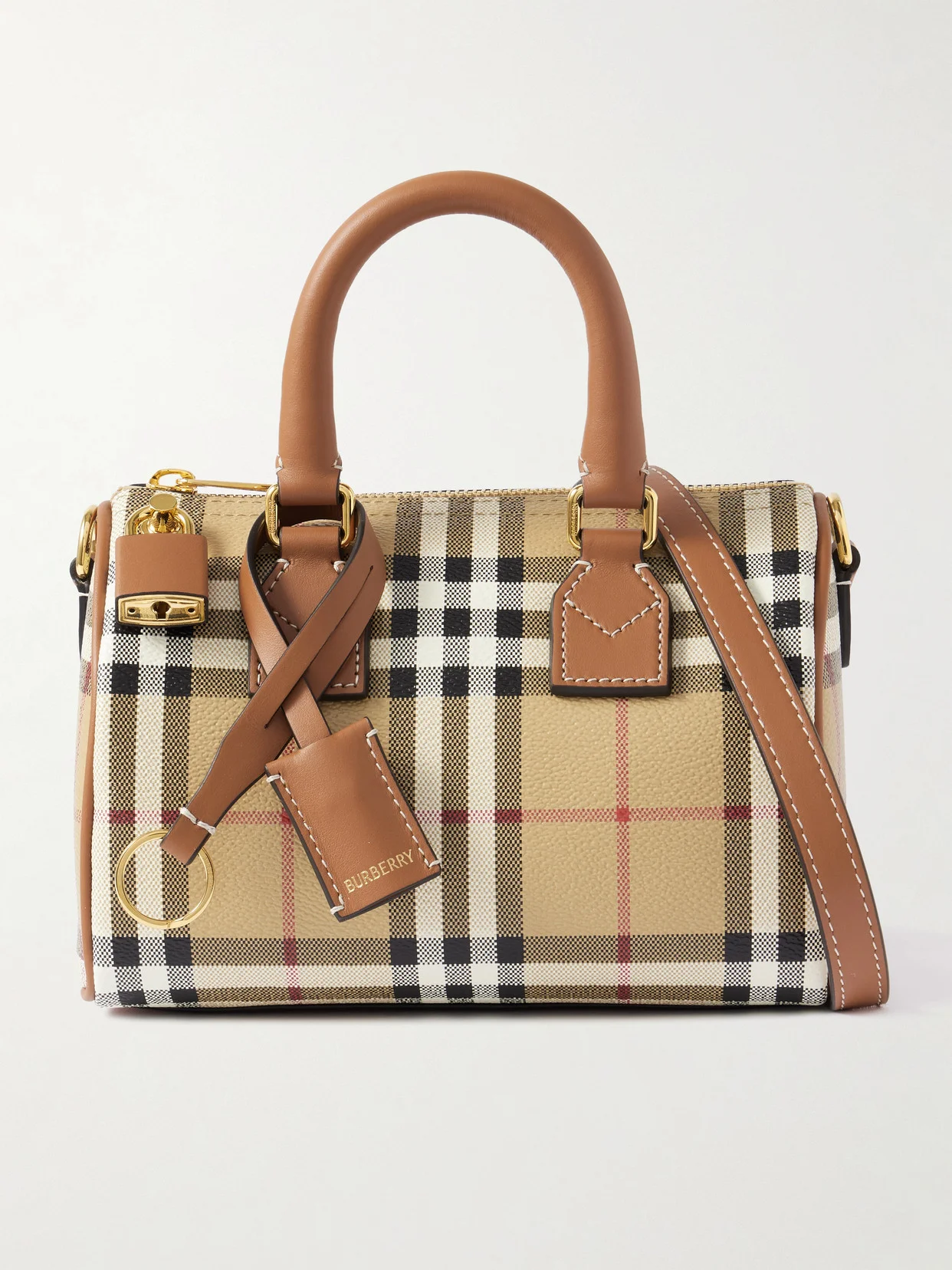 Leather-trimmed Checked Tote - 1