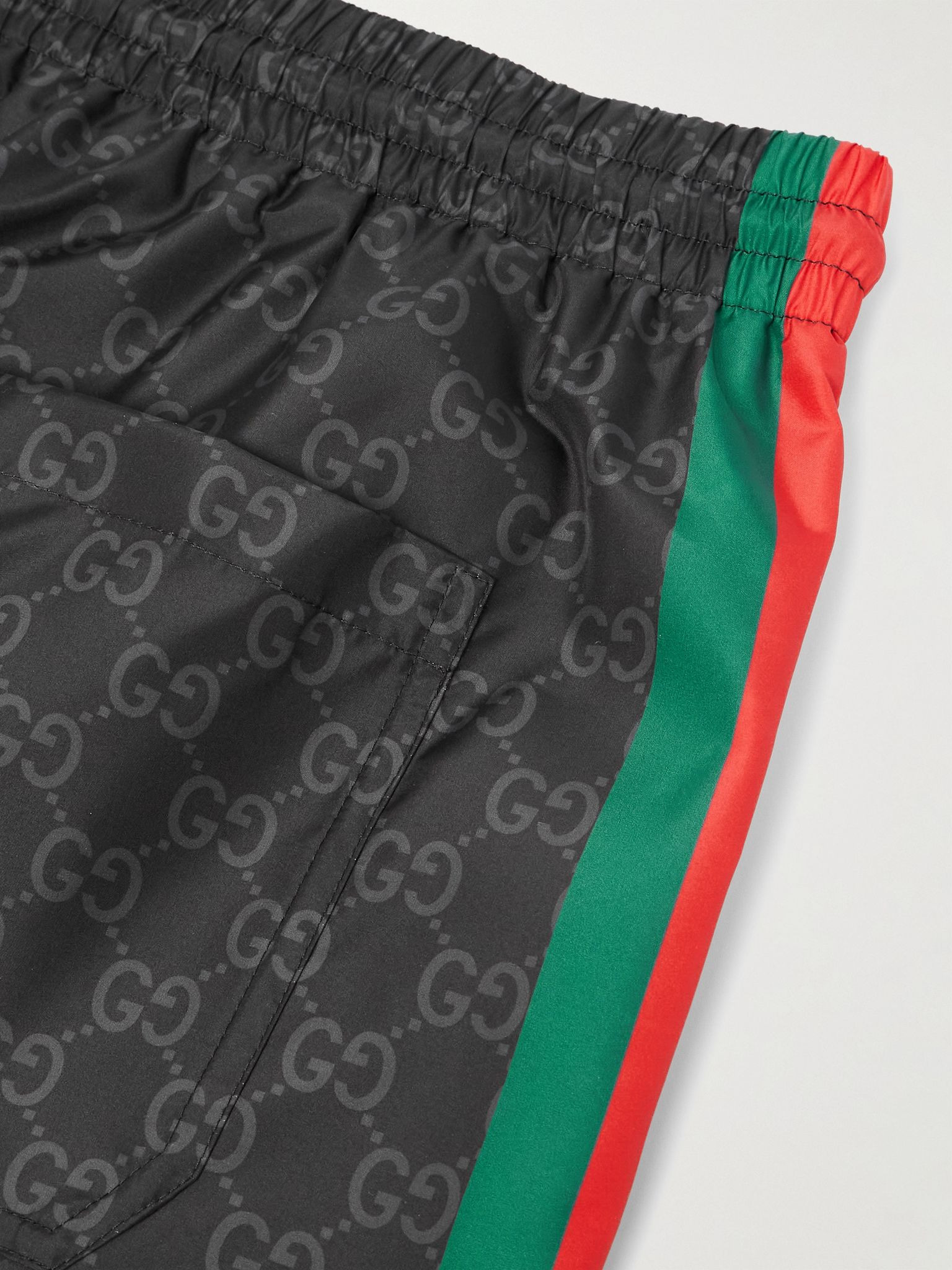 Straight-Leg Mid-Length Logo-Print Striped Swim Shorts Black - 4