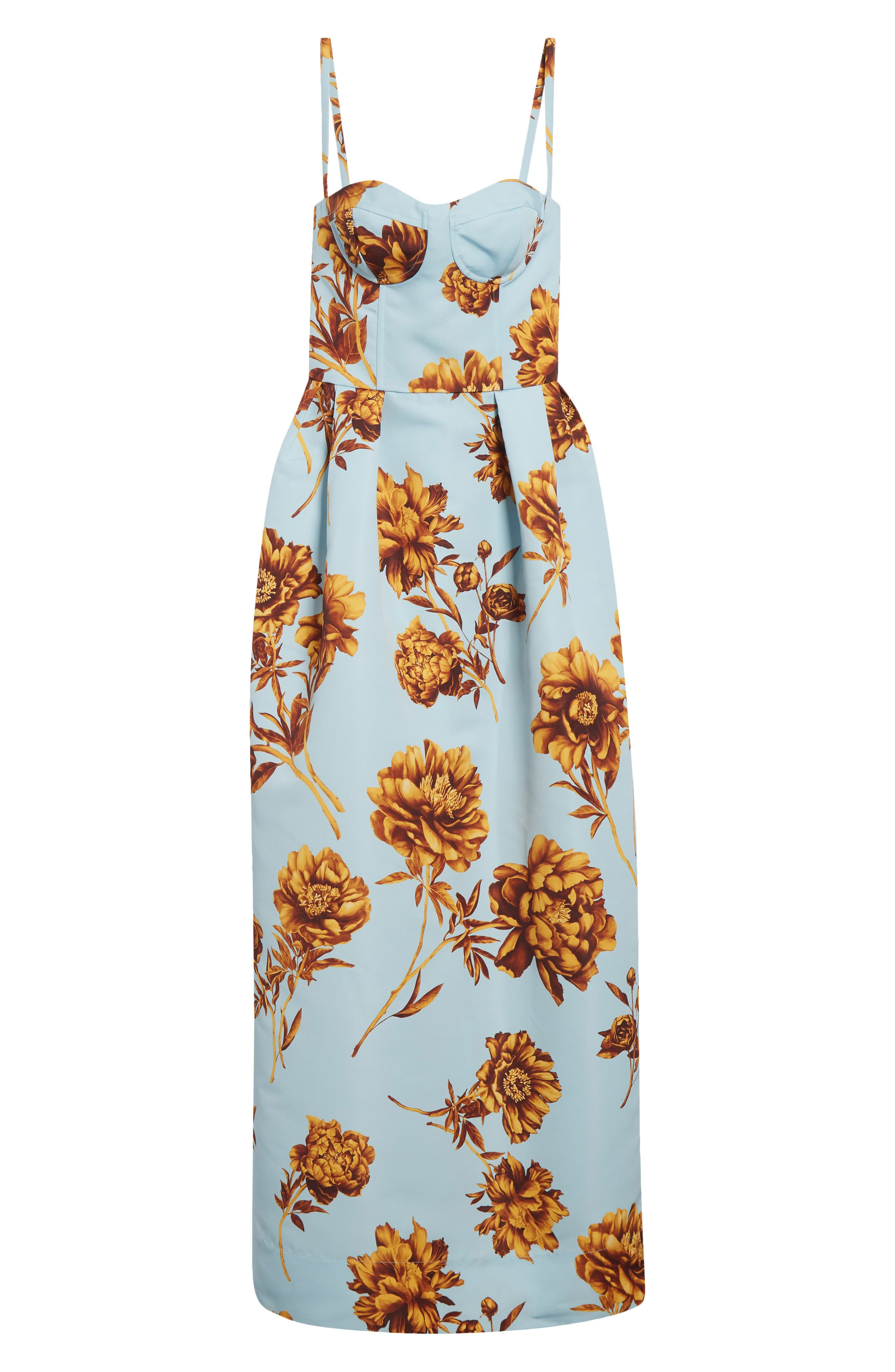 Oscar de la Renta Tonal Peony Print Faille Bustier Gown in Brown/Ice Blue at Nordstrom - 5