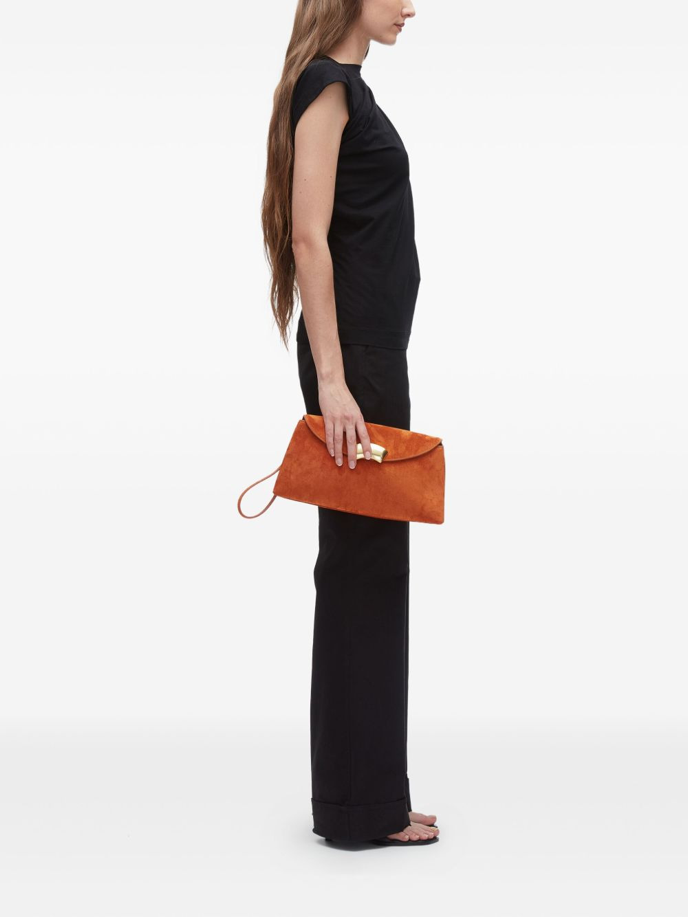 curved-flap suede clutch - 5