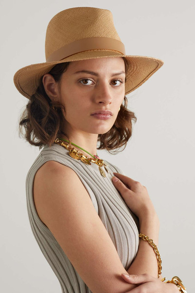 Valentino Valentino Garavani embellished leather-trimmed straw fedora outlook