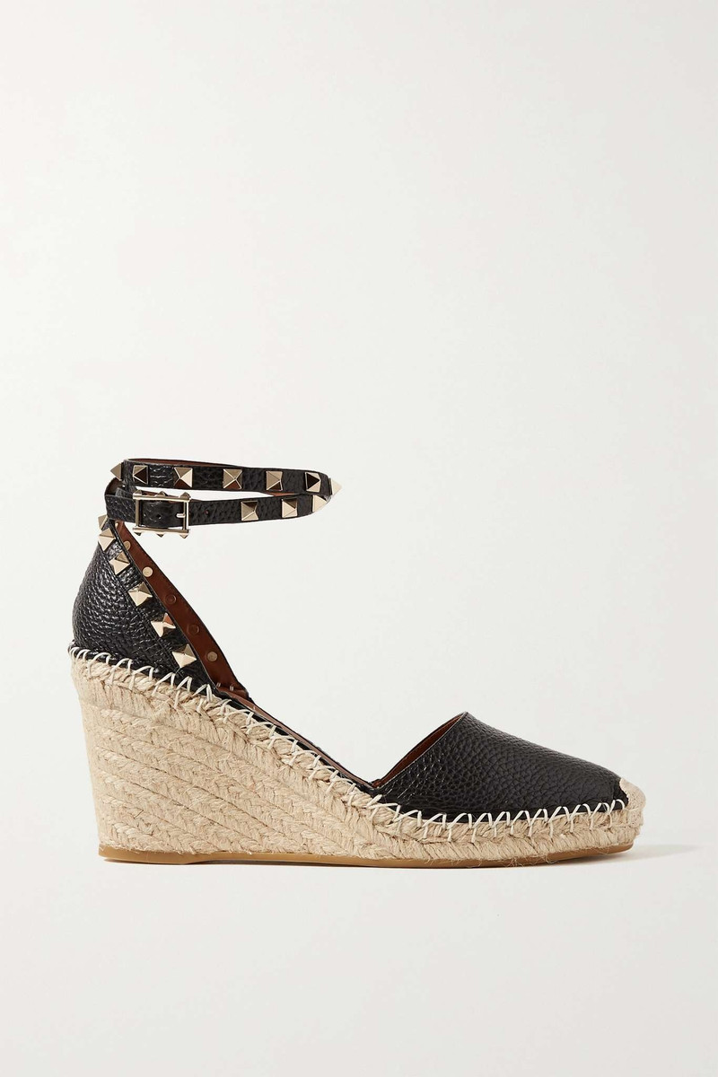 Rockstud 85 textured-leather wedge espadrilles - 1