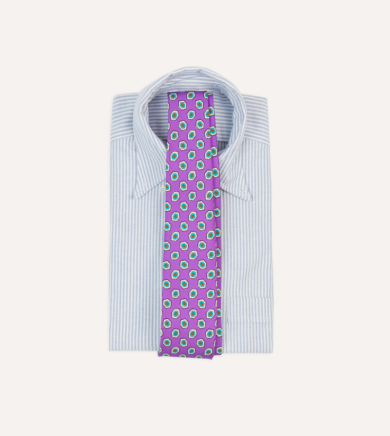 Drake's Lilac Hexagon Tile Print Silk Self-Tipped Tie outlook