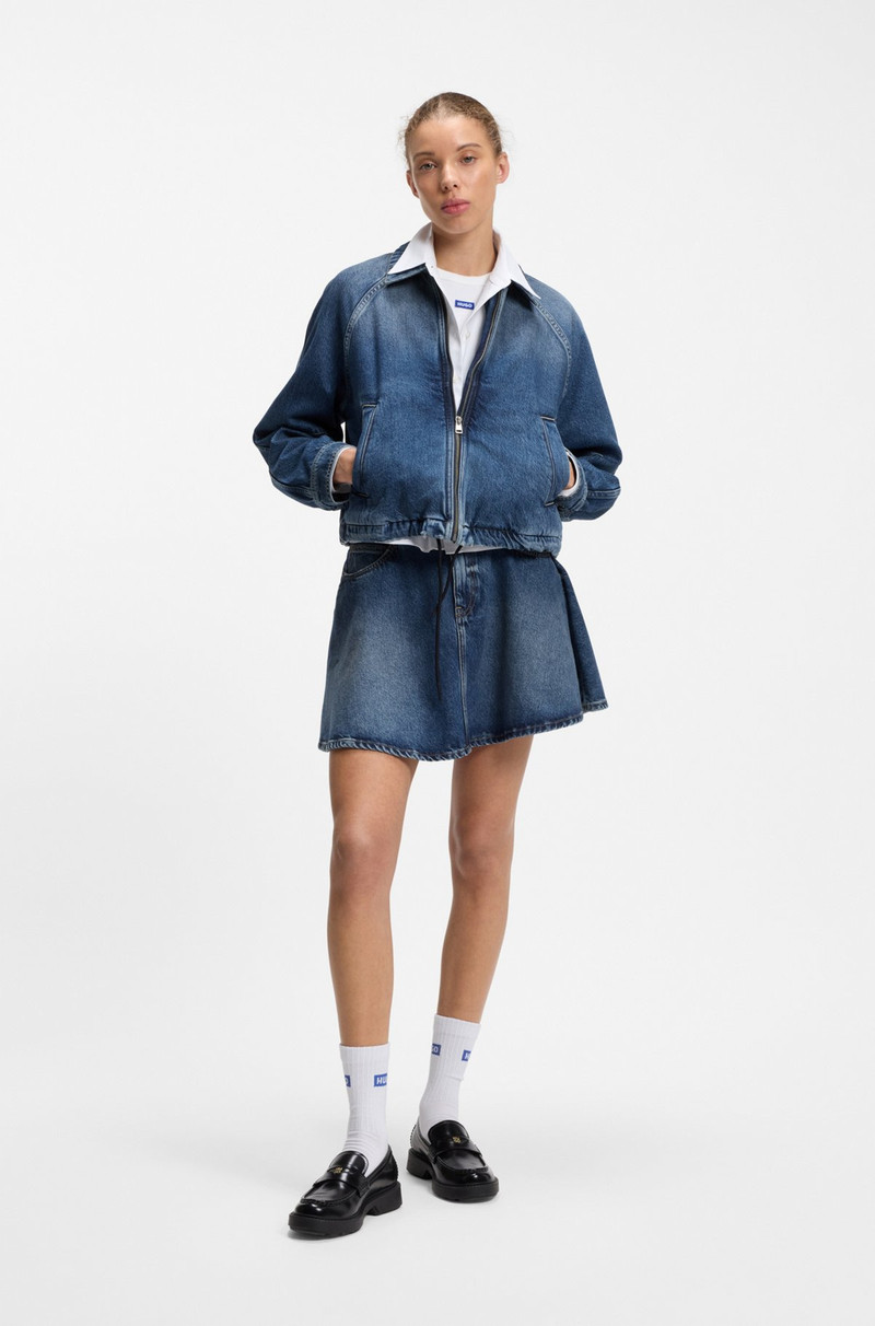 HUGO ZIPPERED BOMBER JACKET IN DENIM outlook