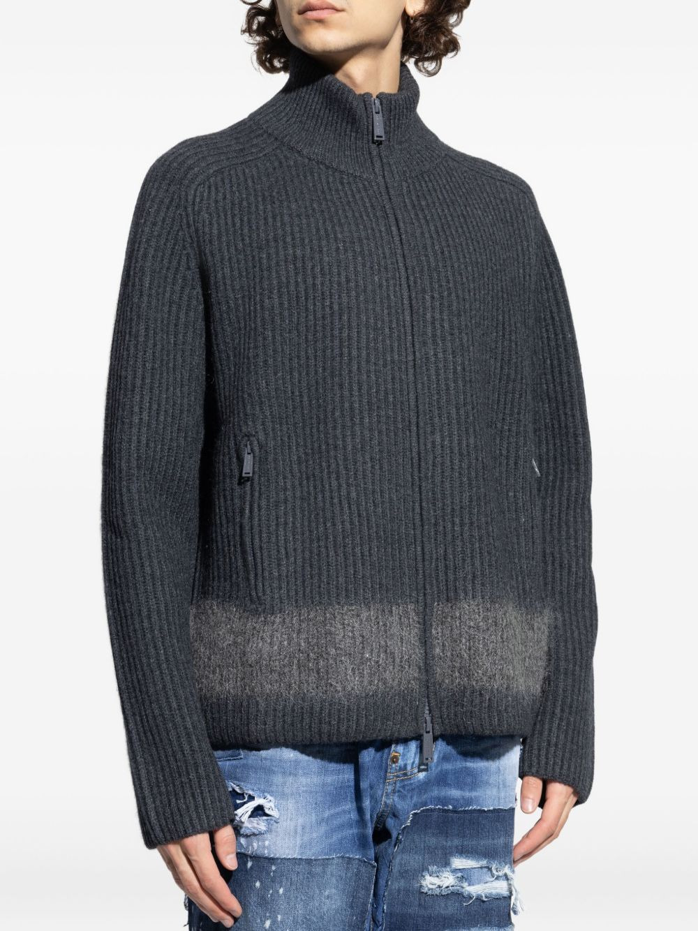 ribbed zip-up cardigan - 3