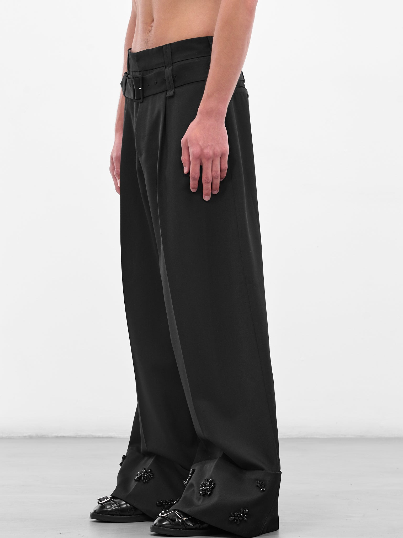 Black Wide Leg Multi Belt Loop Trousers - 2