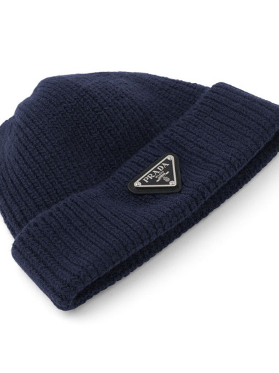 Prada ribbed knit wool cashmere beanie outlook