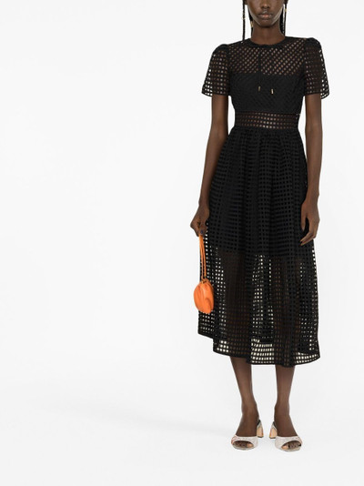 self-portrait flared mesh midi dress outlook