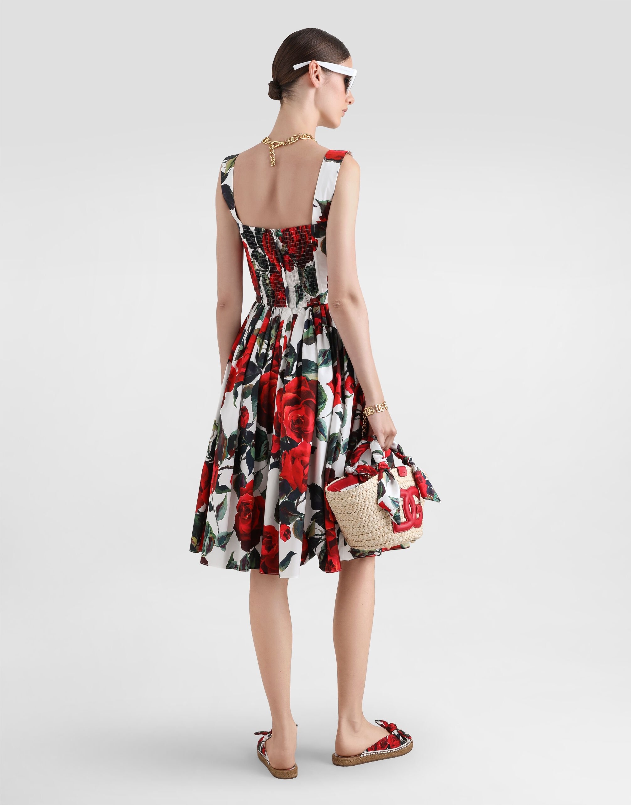 Calf-length corset dress with rose print - 3