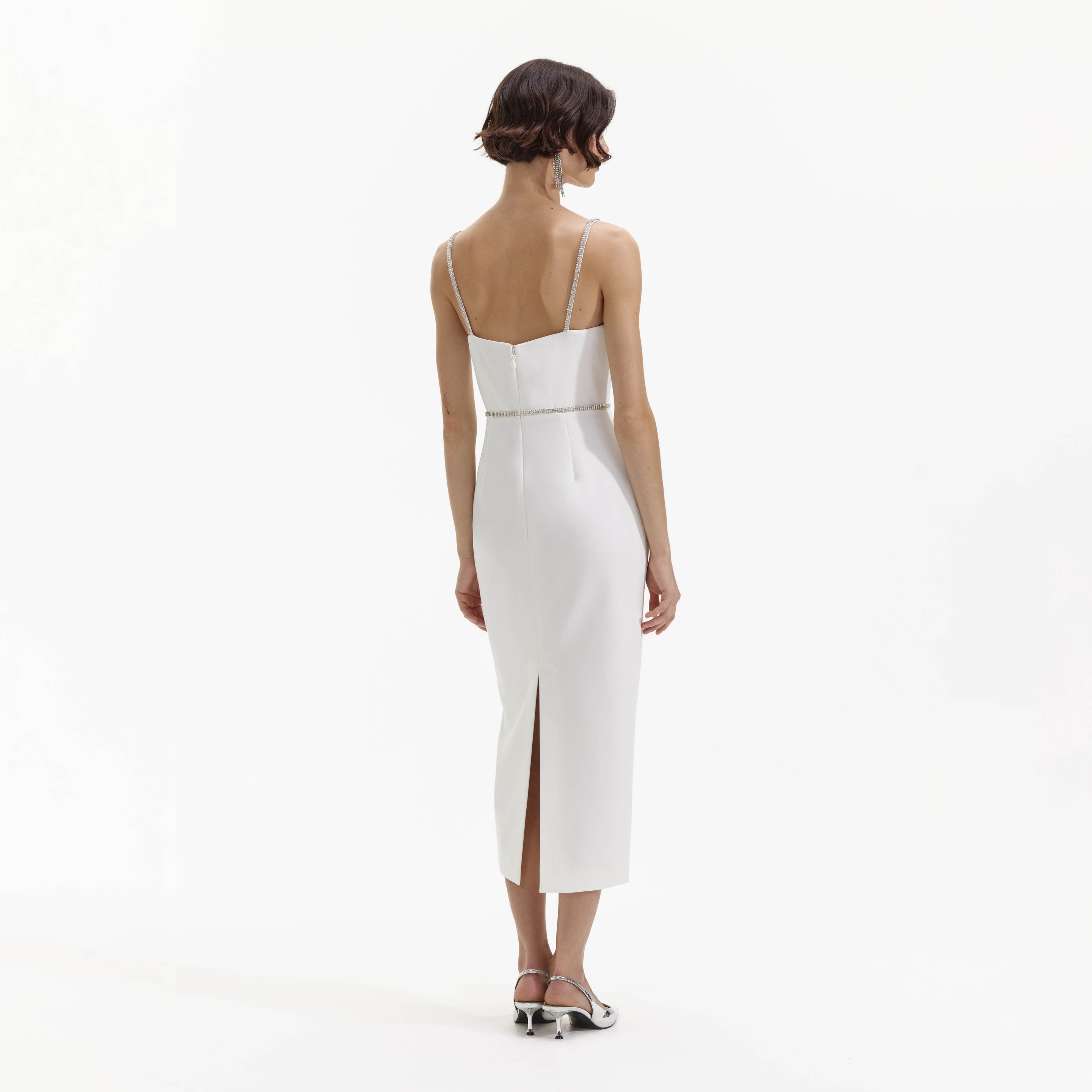 White Bonded Crepe Midi Dress - 3