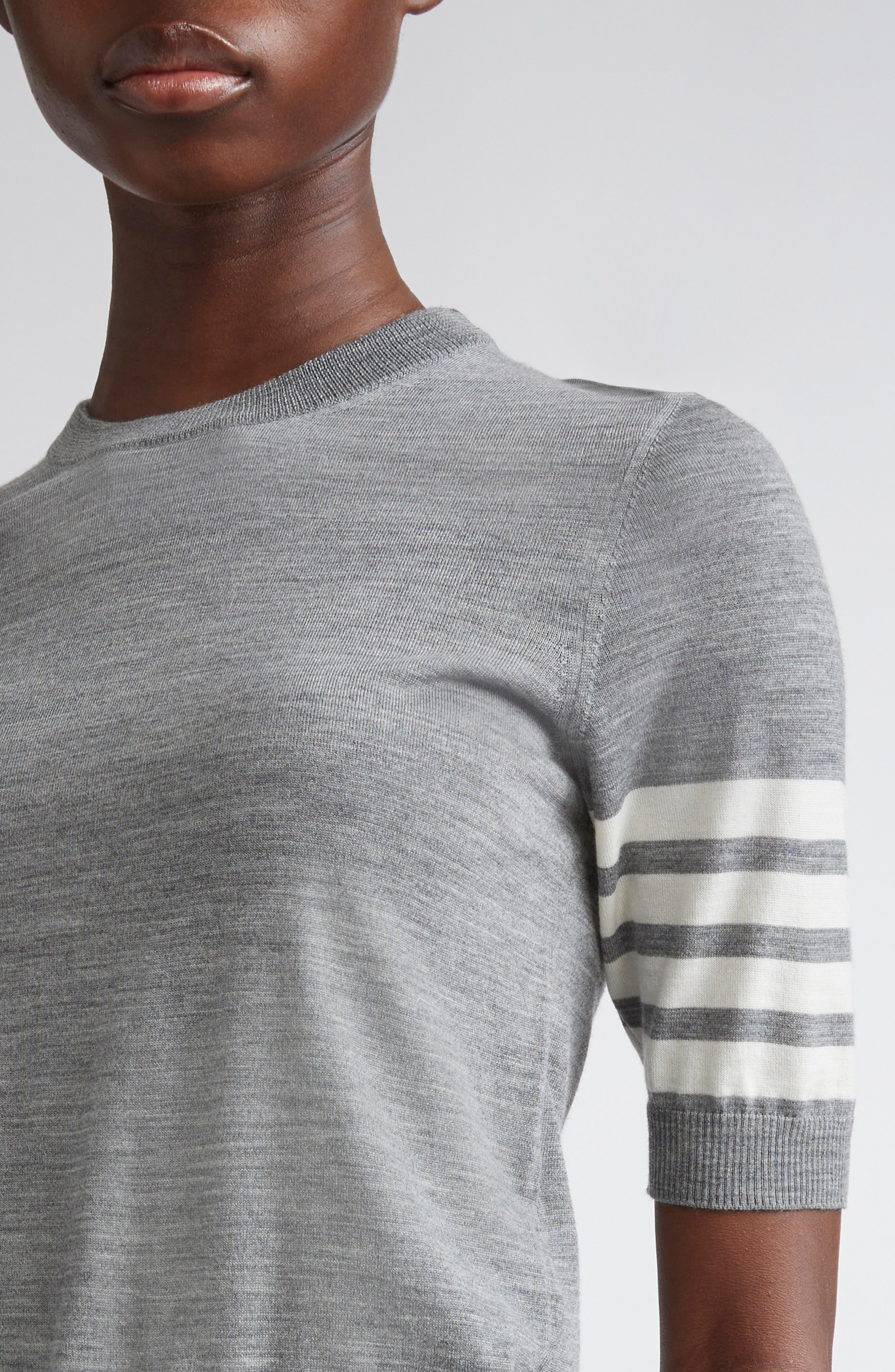 Thom Browne 4-Bar Short Sleeve Wool Blend Sweater in Light Grey at Nordstrom - 5