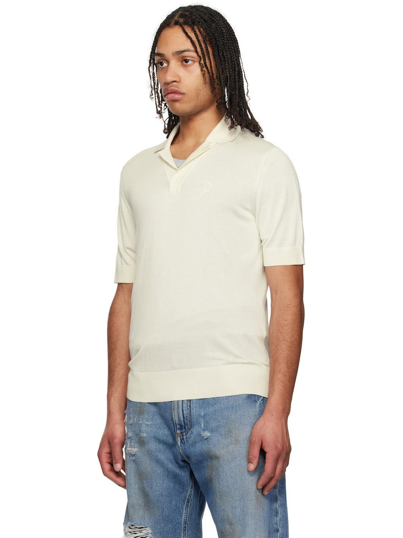Dolce & Gabbana Off-White Logo Embroidered Silk Polo outlook