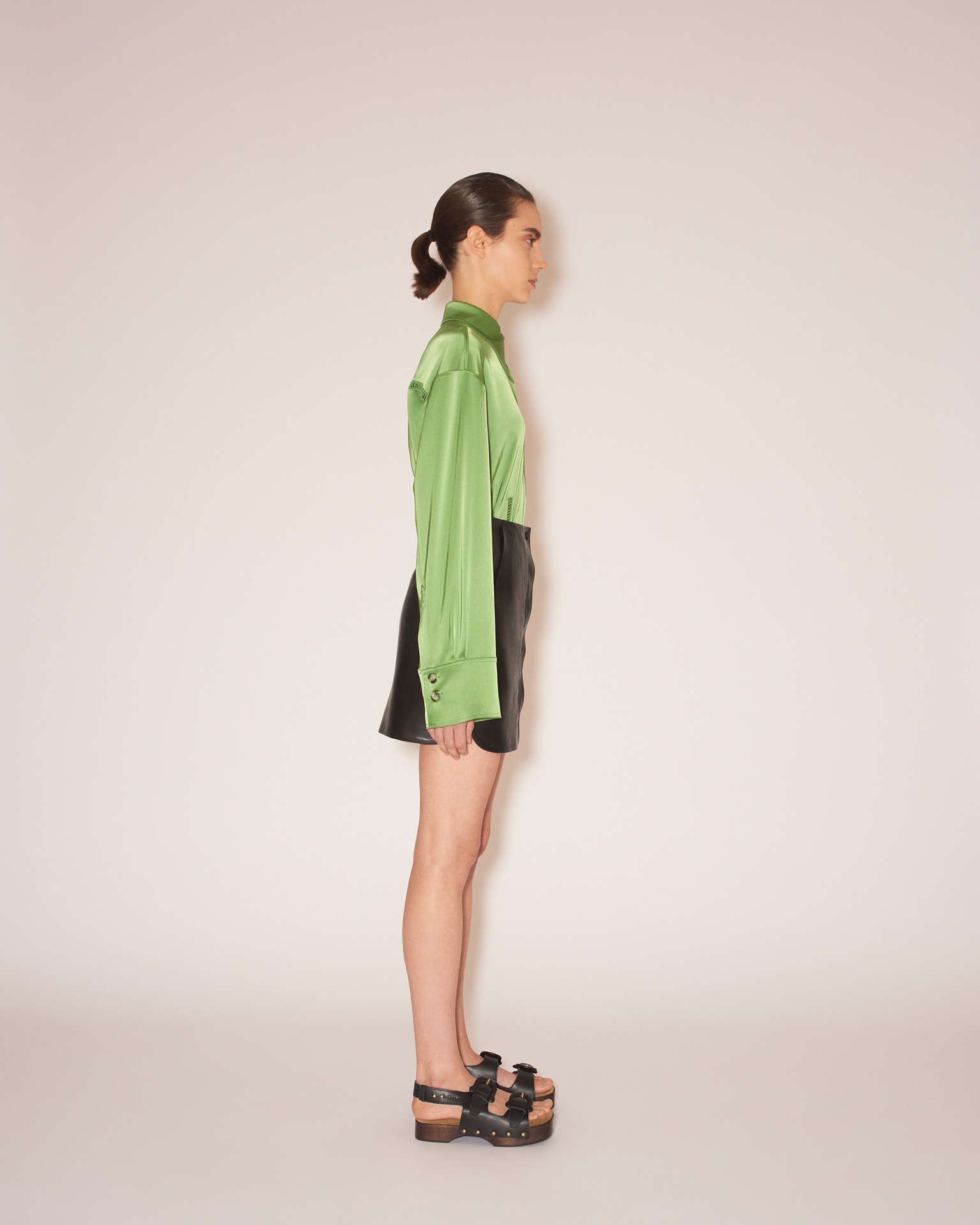 LYNN - Regenerated leather merrow-stitch mini skirt - Black - 4
