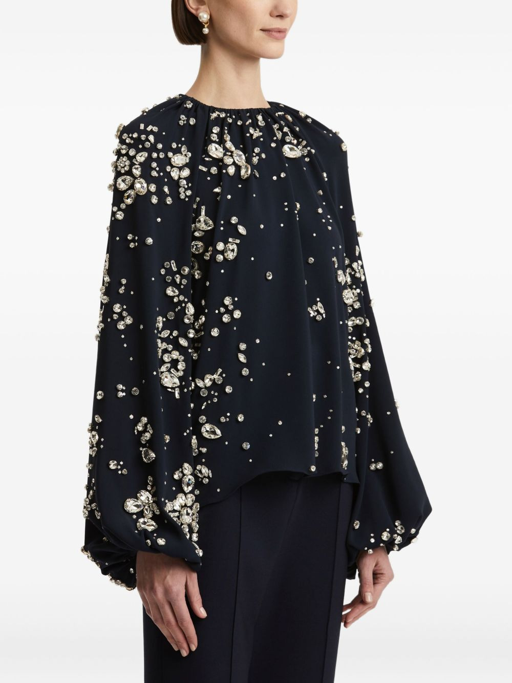 crystal-embellished balloon-sleeve blouse - 4