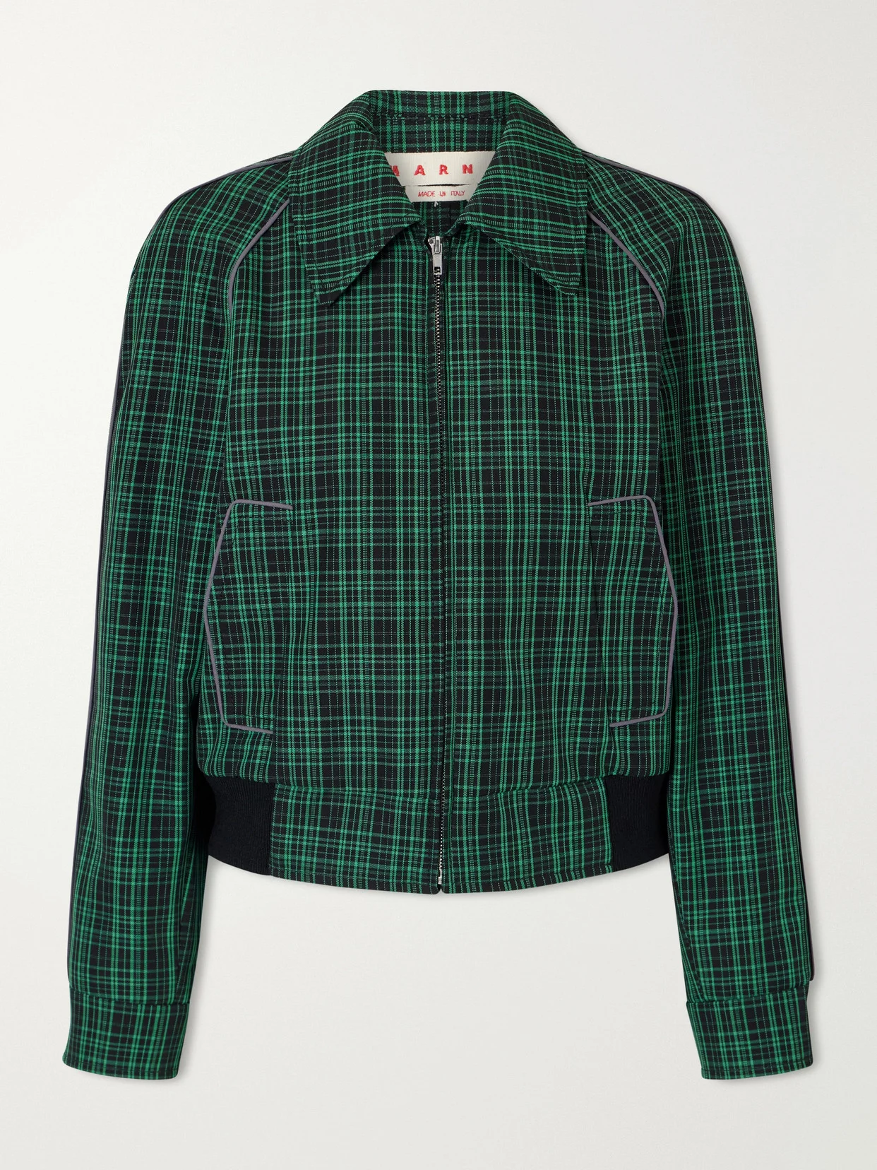 Cropped Checked Wool And Cotton-blend Twill Jacket - 1