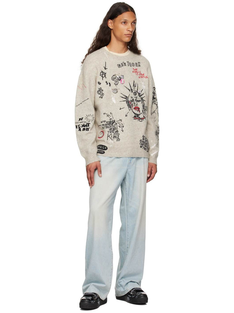 R13 Beige Embroidered Boyfriend Sweater outlook
