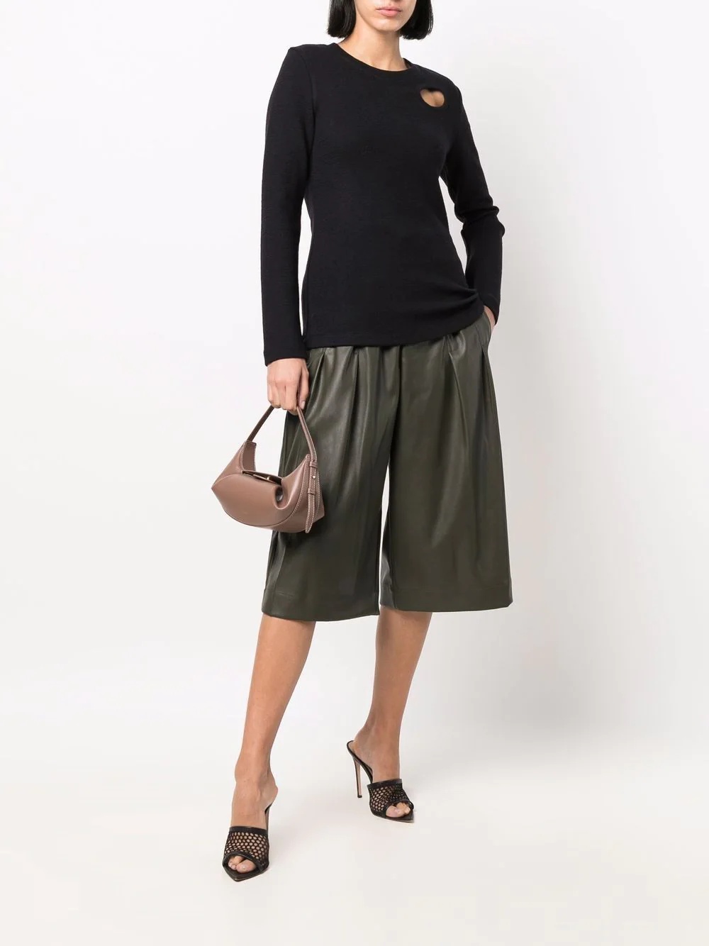 vegan leather box-pleat culottes - 2