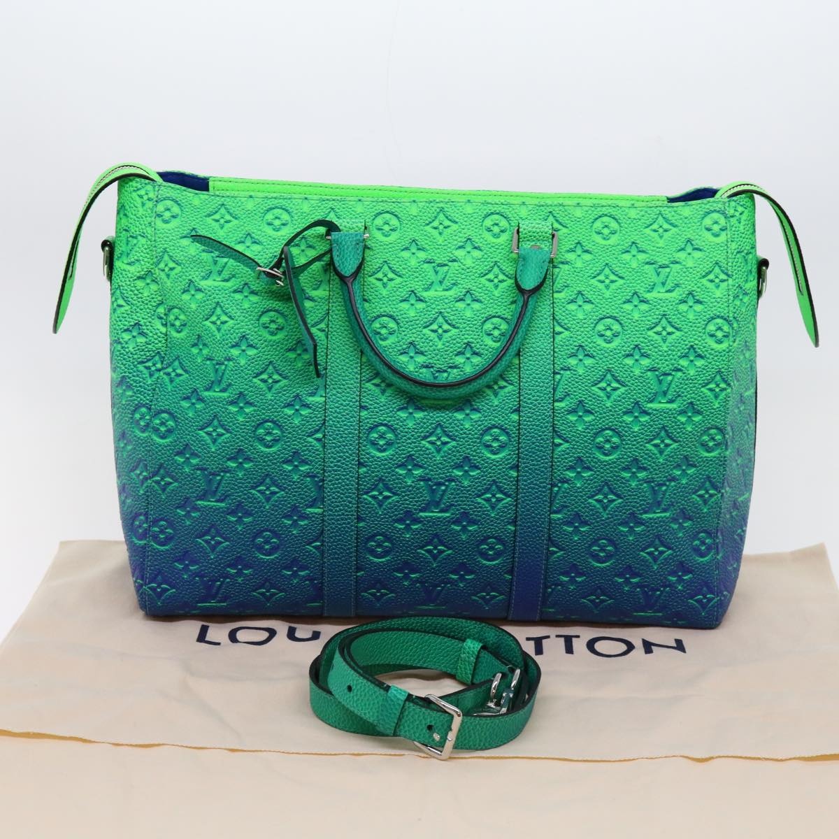 LOUIS VUITTON Monogram Illusion Keepall Tote Bag Neon Green M59688 - 12