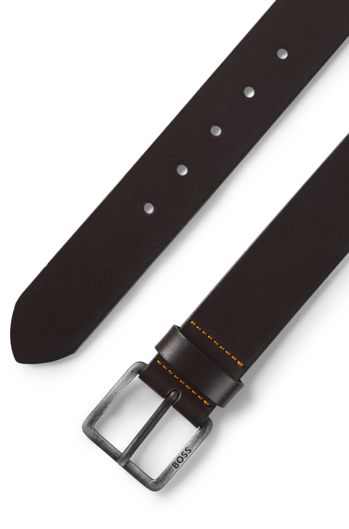 LEATHER BELT WITH LOGO BUCKLE - 3