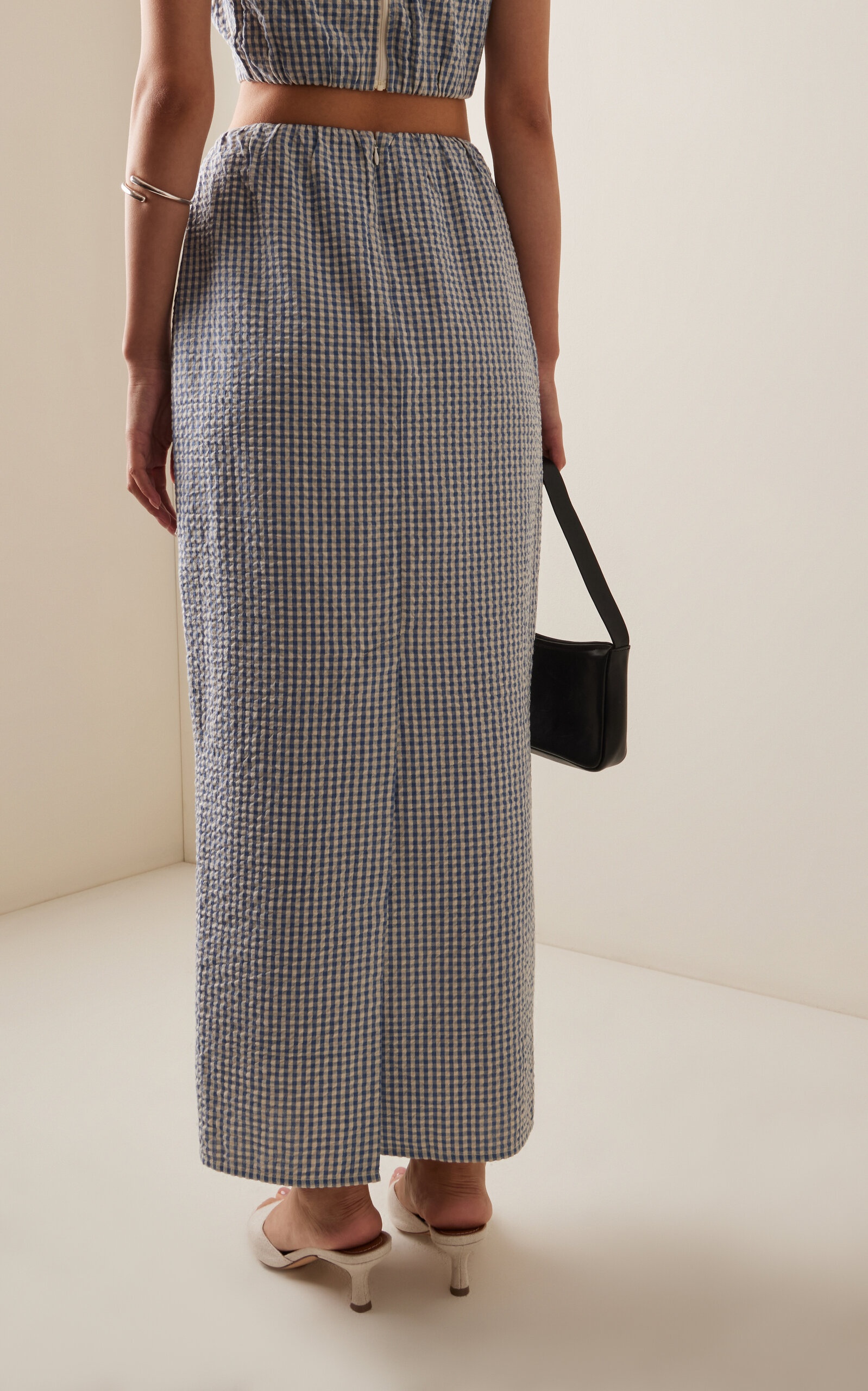 Mira Gingham Cottom Maxi Skirt blue - 4