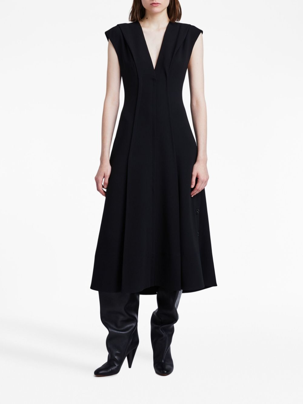 V-neck cap-sleeves midi dress - 2