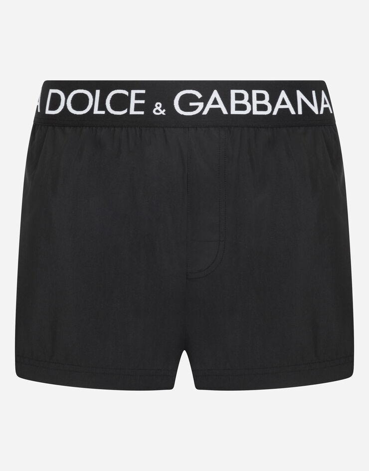 Short swim trunks with branded stretch waistband - 1