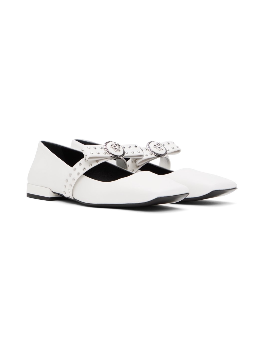White Gianni Ribbon Studded Ballerina Flats - 4