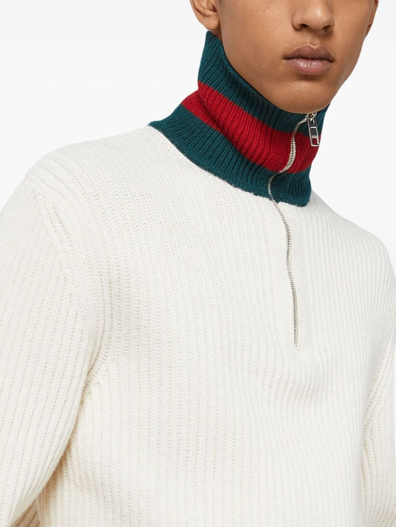 Web-stripe ribbed wool cardigan 5