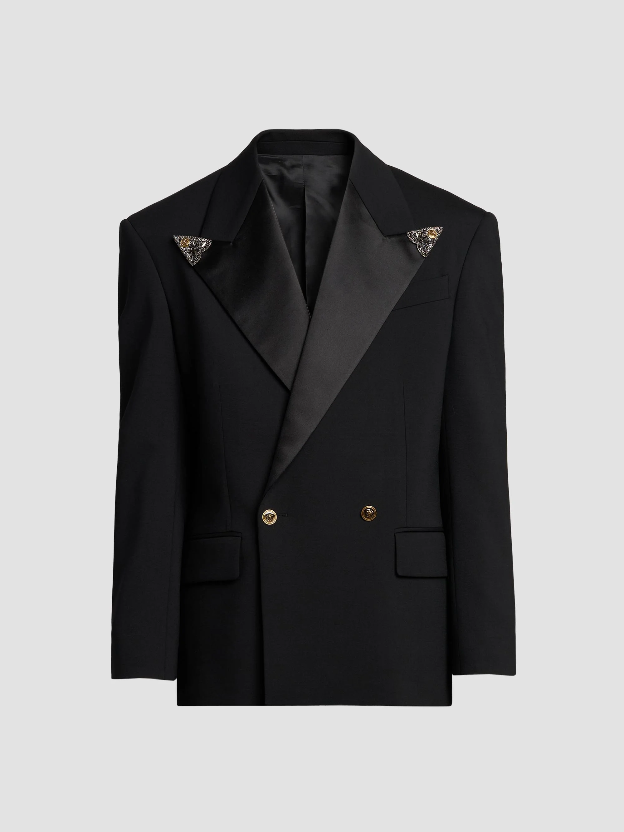 Men's Embellished Stretch Wool Evening Jacket - Black - 1