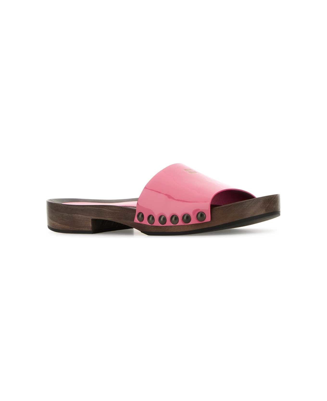 Fuchsia Leather Clogs - 2