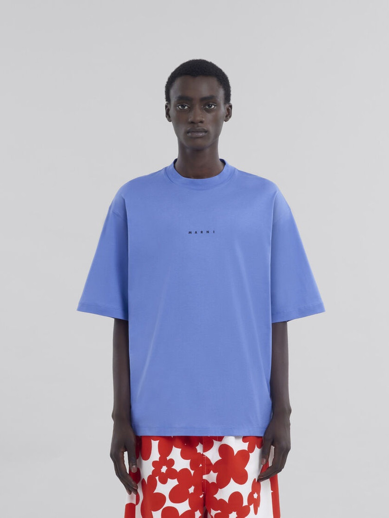 Marni LIGHT BLUE ORGANIC COTTON T-SHIRT WITH MINI LOGO MARNI outlook