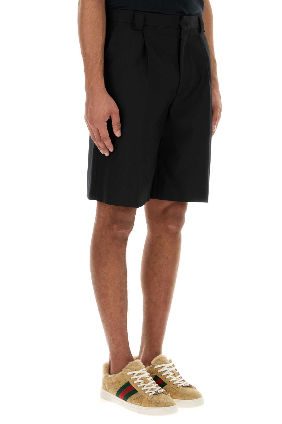 Gucci Men Black Twill Bermuda Shorts - 3