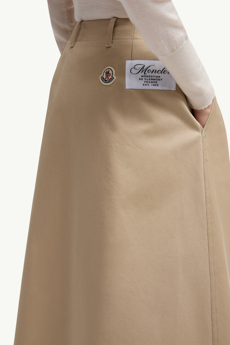 Logo Label Cotton Gabardine Midi Skirt 6