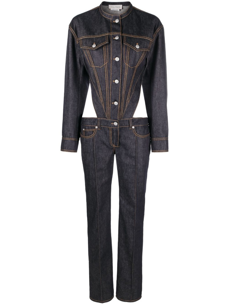 button-up backless denim jumpsuit 1
