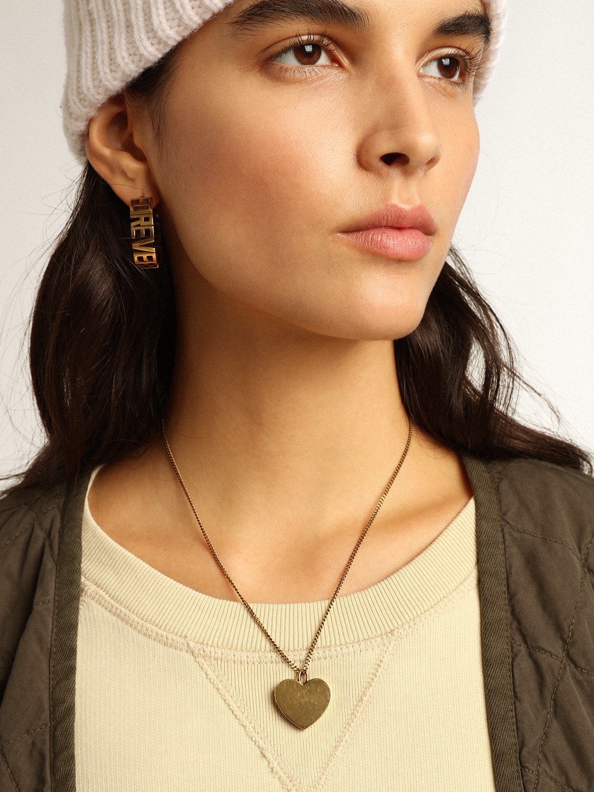 Hoop earrings in antique gold color with Forever For You lettering - 3