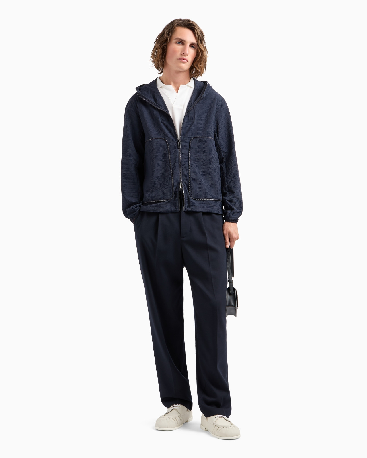 Technical-seersucker hooded blouson with zip - 4