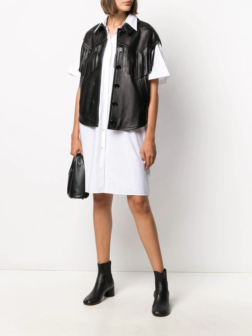 fringed sleeveless leather jacket - 2