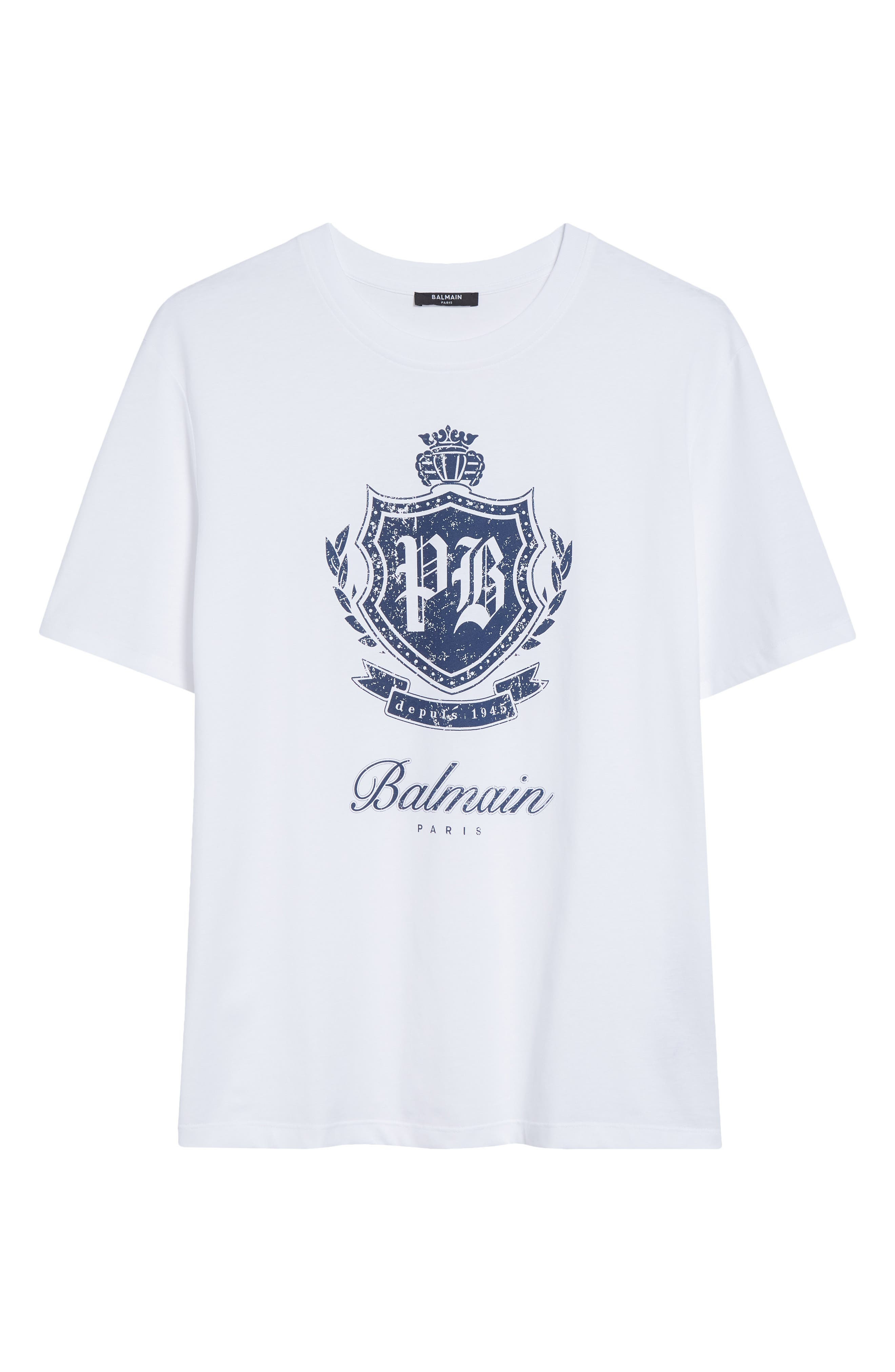 Balmain College Emblem Cotton Graphic T-Shirt in White/blue at Nordstrom - 1