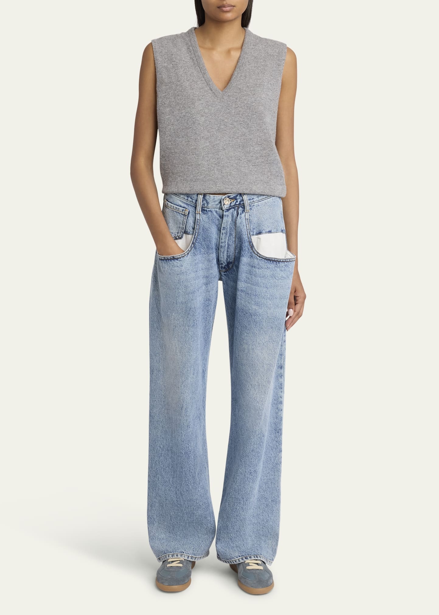 5-Pocket Wide-Leg Denim Pants - 2