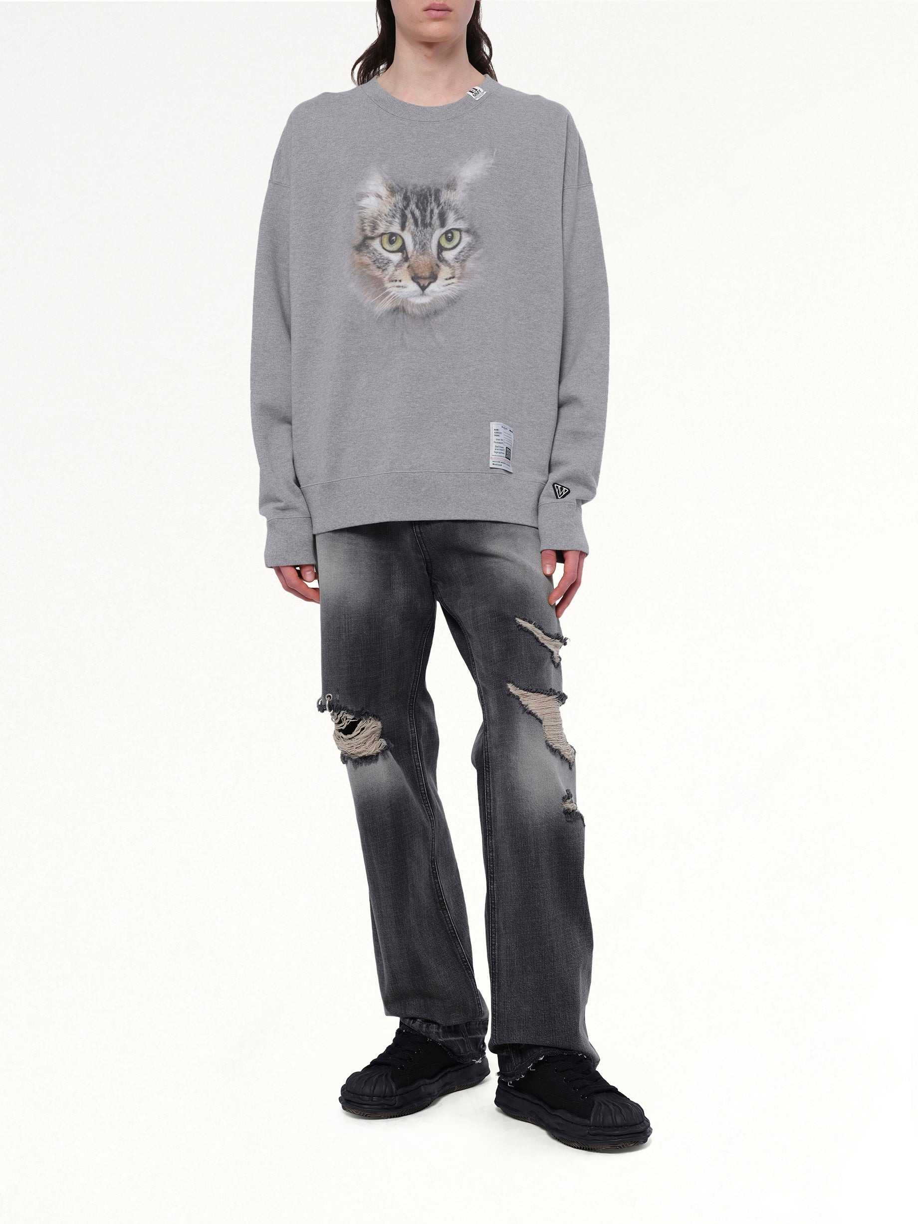 Cat Printed Pullover in Gray - 4