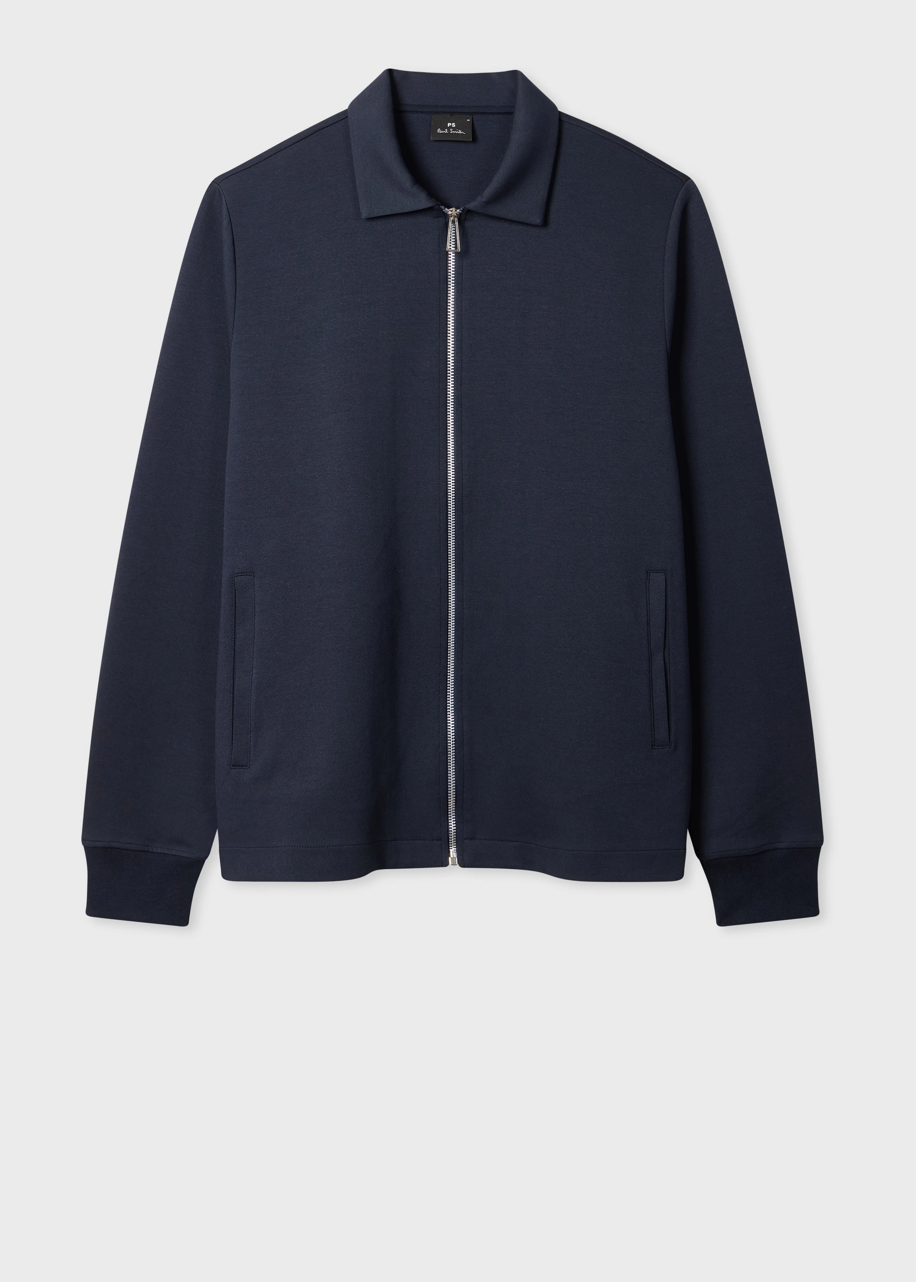 Navy Double-Face Jersey Zip-Front Sweatshirt - 1