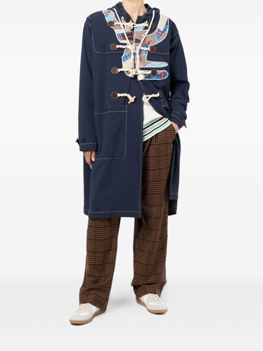 hooded patchwork duffle coat - 2