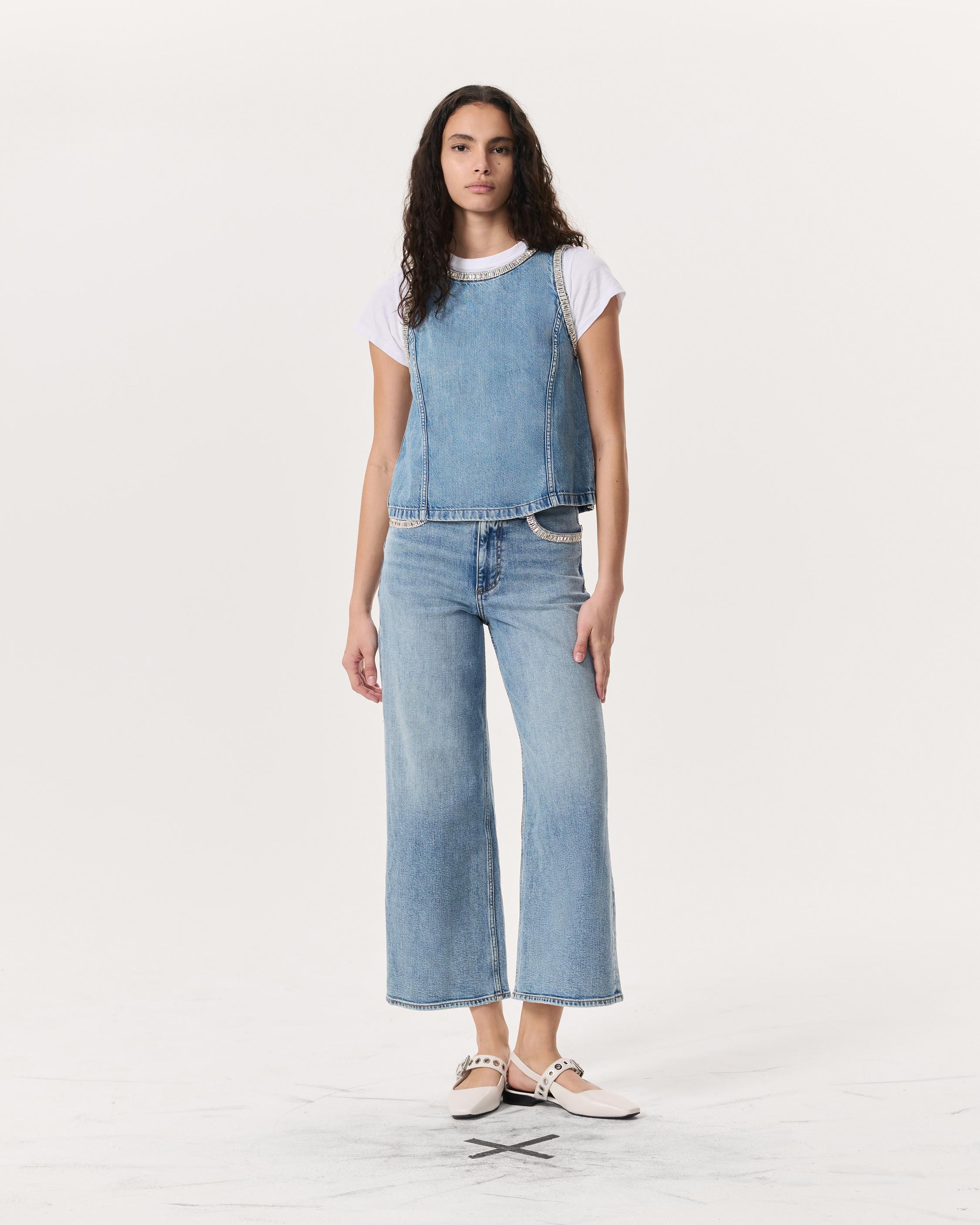 Andi Embellished Ankle-Length Wide-Leg Jeans
Vintage Stretch Denim - 2