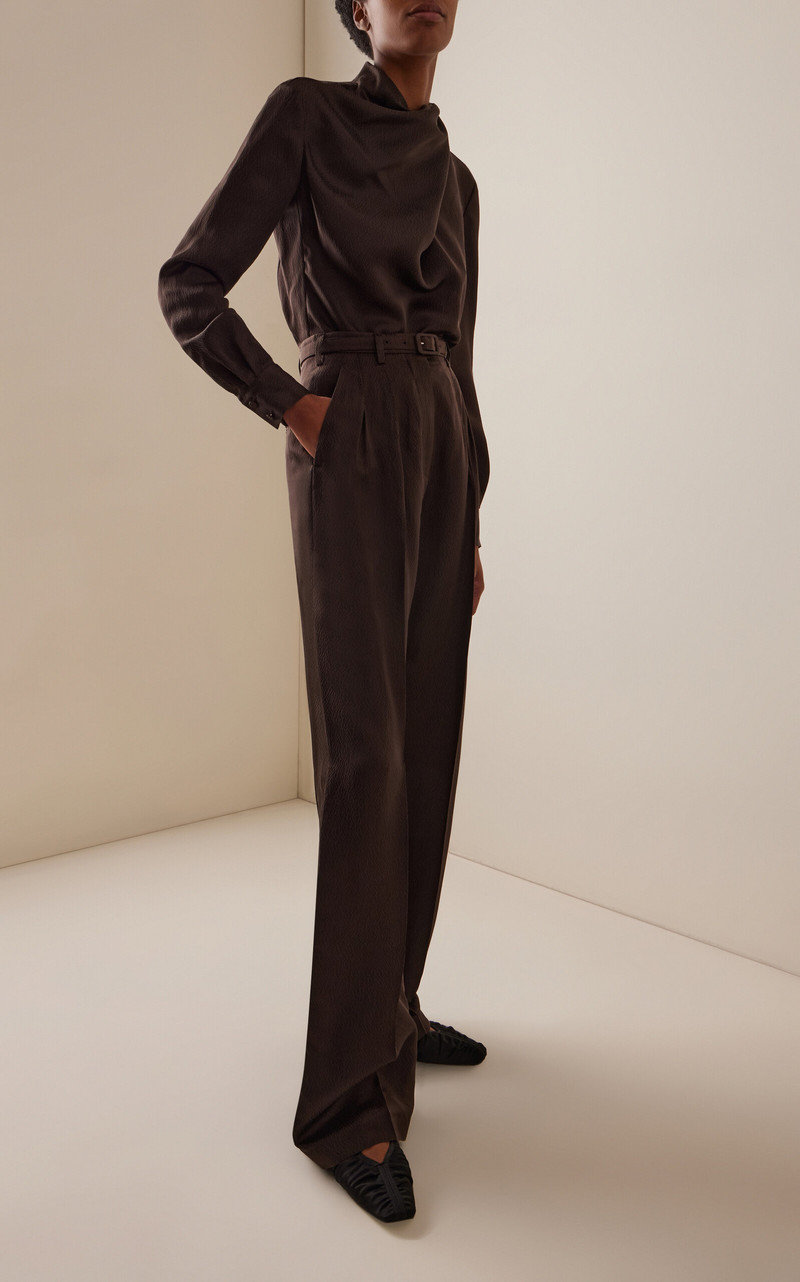 GABRIELA HEARST Marcela Draped Silk Top brown outlook