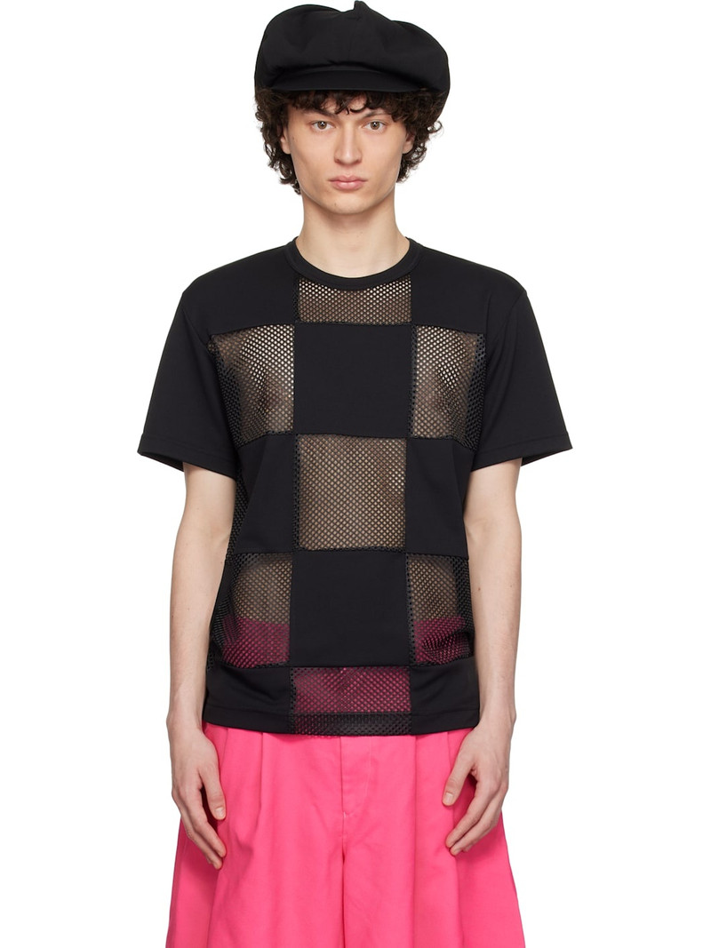Black Polyester Piqué x Mesh T-shirt 1