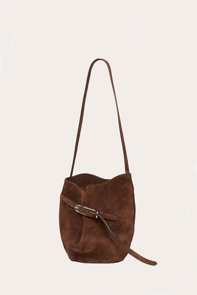 BELTED BUCKET BAG DARK BROWN SUEDE - 5