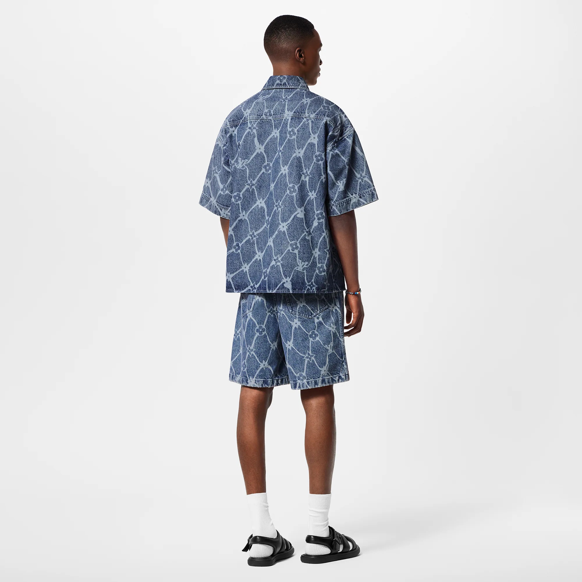Monogram Printed Short-Sleeved Denim Shirt - 3