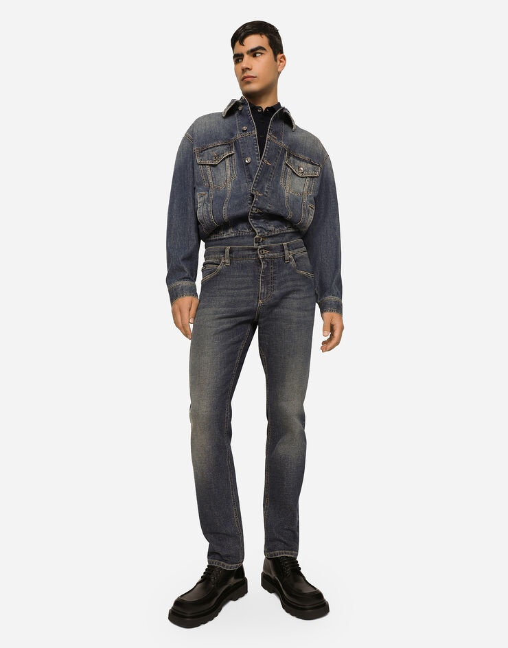 Regular-fit blue wash stretch jeans - 5